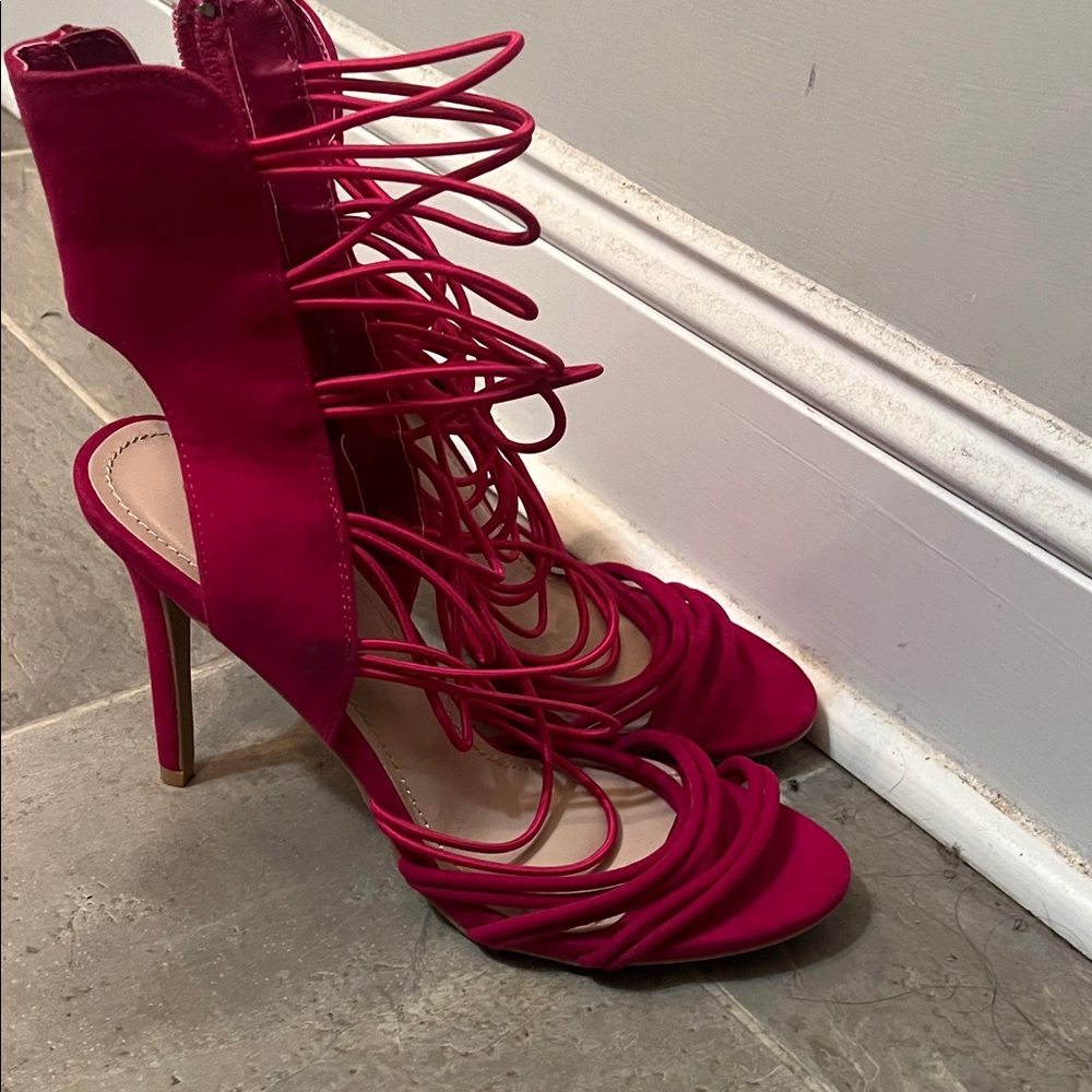 Shoe Dazzle Vibrant Red Strappy Heels